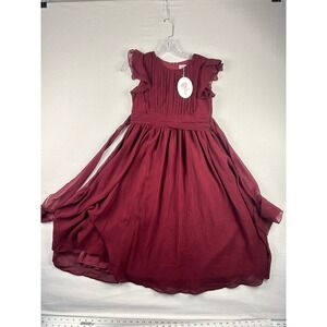 Happy Rose Girls Burgundy Chiffon Pleated Formal Flower Girl Dress Size 12